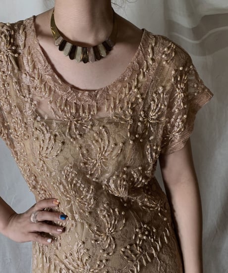 【USED】 USA Flower Patterned Lace Dress①/210429-024