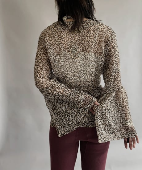 【USED】 Leopard Flare Sleeve Sheer Top / 230617-022