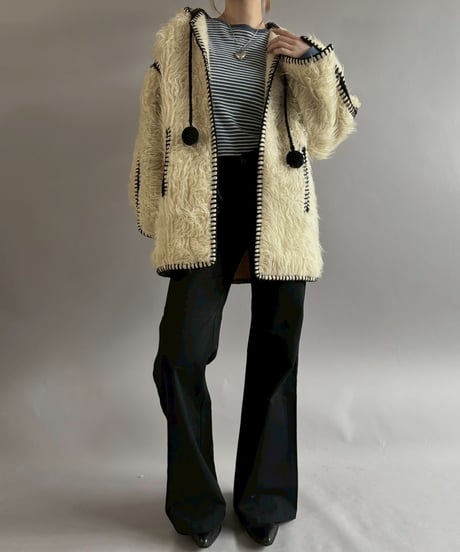 【USED】 Real Fur Piping Design Hooded Jacket/ 260104-010