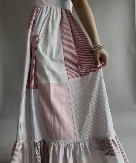 【RE;CIRCLE】 RE Patchwork Strip Shirt One-Piece / 230608-014