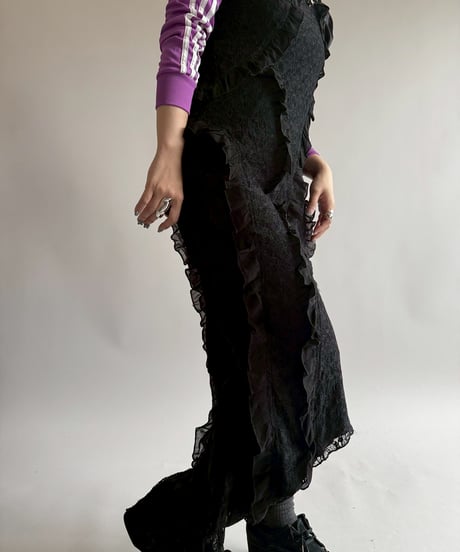 【USED】 Lace Pattern Off Shoulder Camisole Long One-Piece  /250412-003