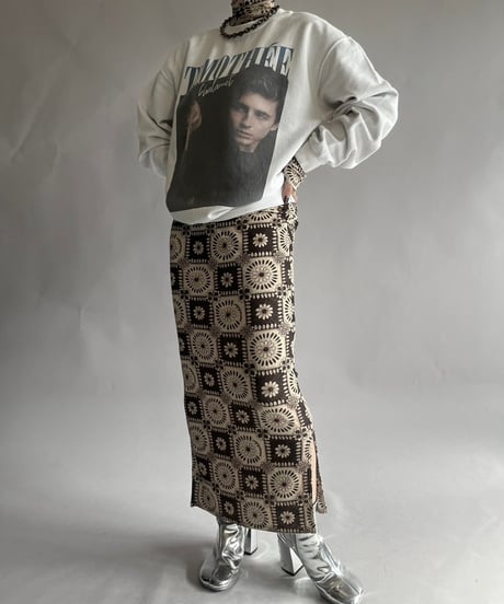 【USED】 Flower Patterned Sleeve Convertible Tight Long One-Piece /241130-003