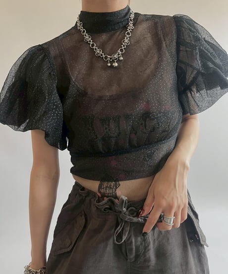 【USED】 S/S Sheer Lame Top  / 250517-002