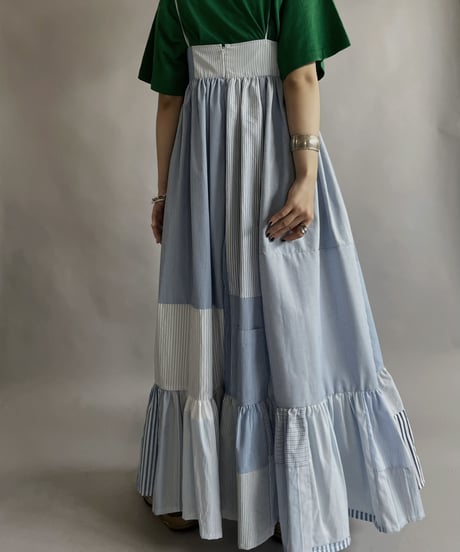 【RE;CIRCLE】 RE Patchwork Strip Shirt One-Piece / 230608-020