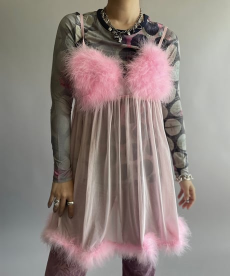 【USED】 Fur Patterned Sheer Camisole Top /241006-015