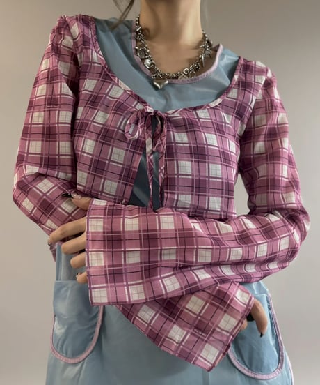 【USED】 Sheer Checked Croped Top / 260321-014