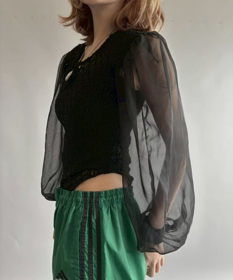 【USED】 Lace Pattern Sheer Sleeve Leotard Top  /251012-026