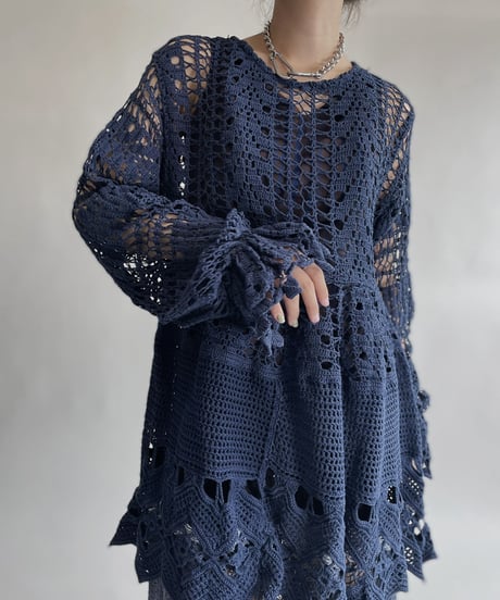 【RE;CIRCLE】 RE Crochet Blue Lace One-piece / 220728-010