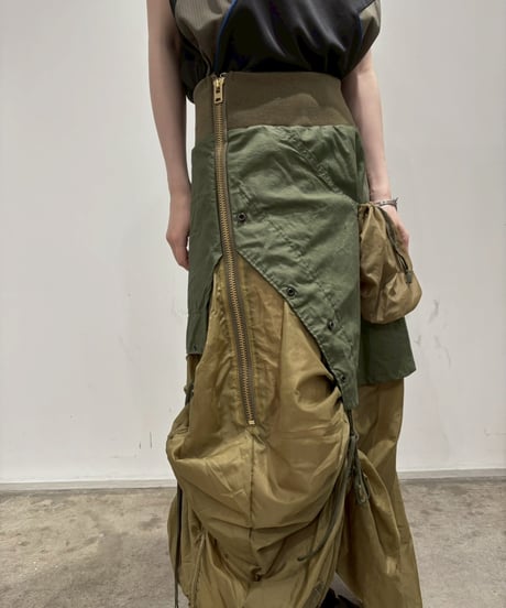 【RE;CIRCLE】 RE U.S Military Rebuild Parachute Layered Skirt Khaki / 260423-007