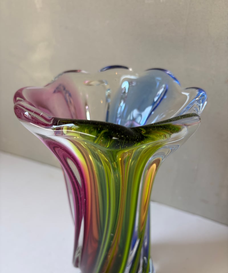 ガラス花瓶　ヴィンテージ　フラワーベース Vintage Purple glass Flower Vase/ビンテージ パープル クラック