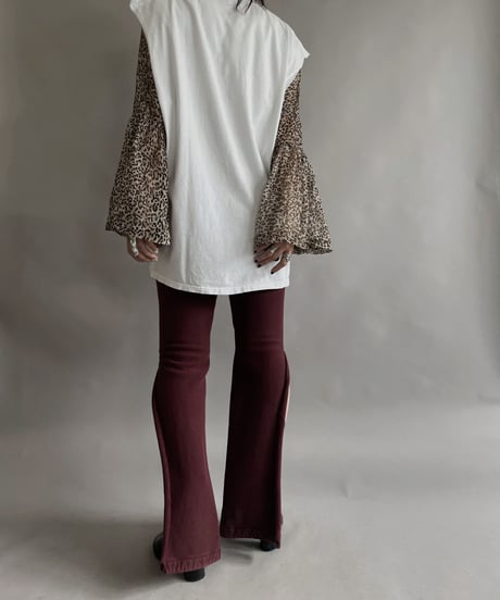 【USED】 Leopard Flare Sleeve Sheer Top / 230617-022