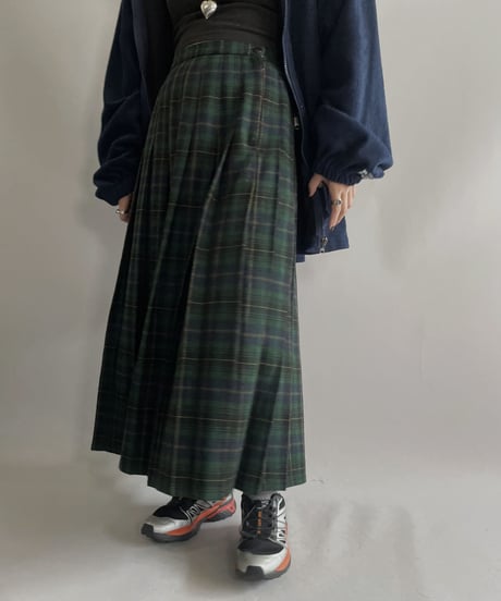 【USED】 Tartan Check Tucked Wool Skirt /231021-008