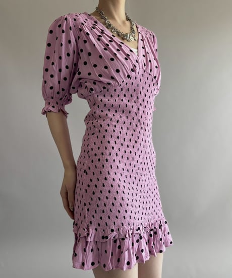 【USED】 Dot Pattern Shirring One-Piece/ 260404-008