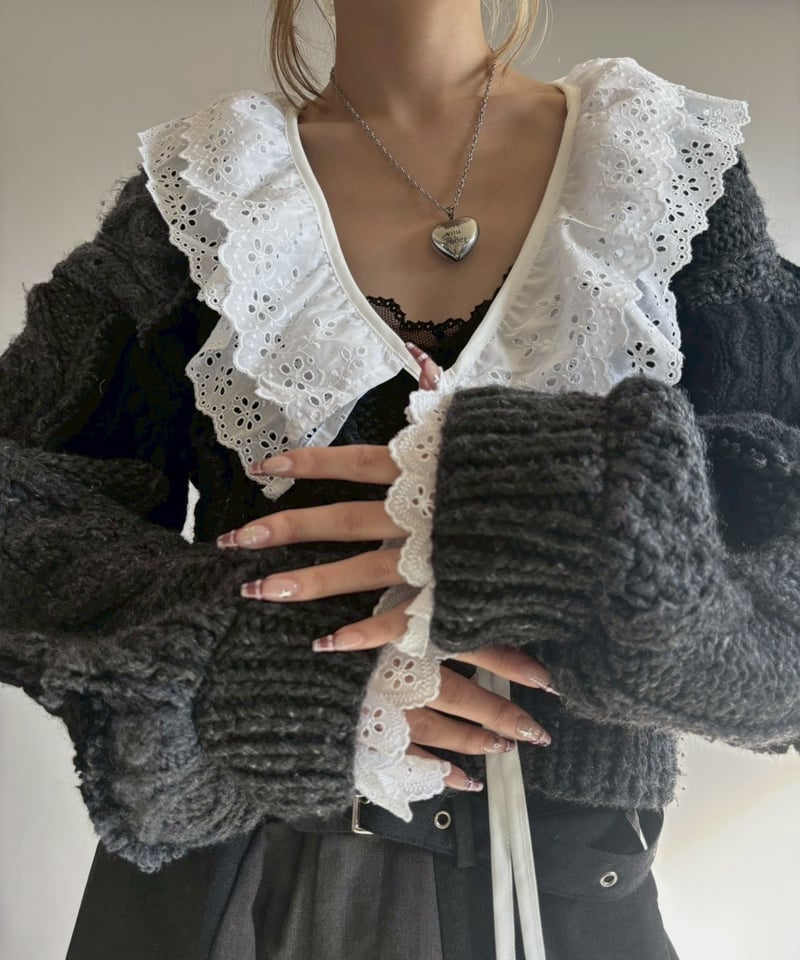 RE;CIRCLE】 RE Aran Knit Patchwork Lace Collar
