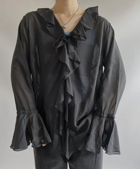 【USED】  Flare Sleeve L/S Seethrough Top / 230819-032