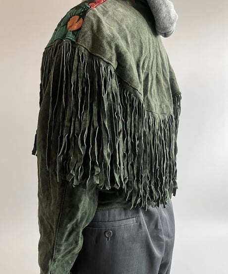 【USED】 Flower Embroidery Suede Fringe Jacket /250301-007