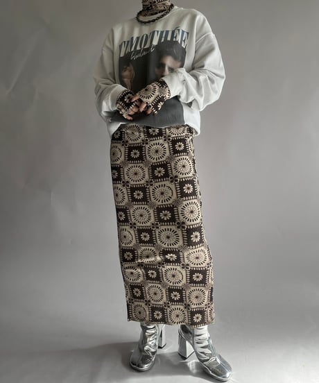 【USED】 Flower Patterned Sleeve Convertible Tight Long One-Piece /241130-003