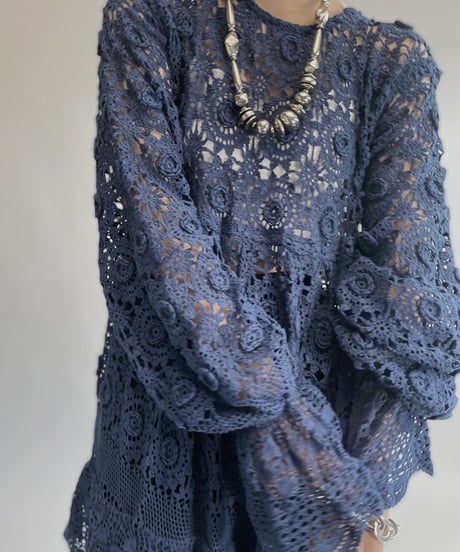 【RE;CIRCLE】 RE Crochet Lace One-piece Navy / 220818-007
