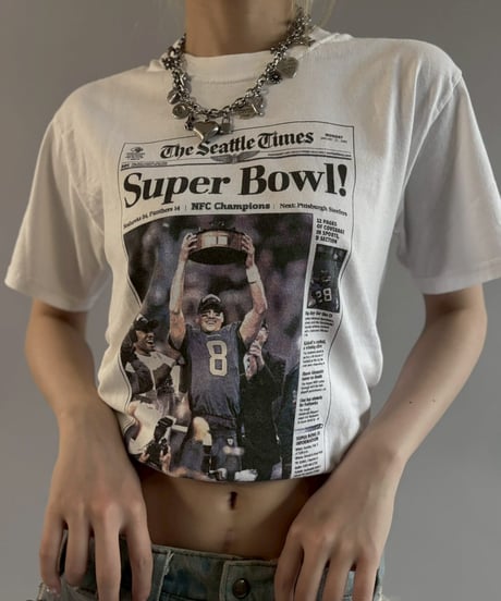 【USED】 06's JERZEES American Football Newspaper T-Shirt / 260607-016