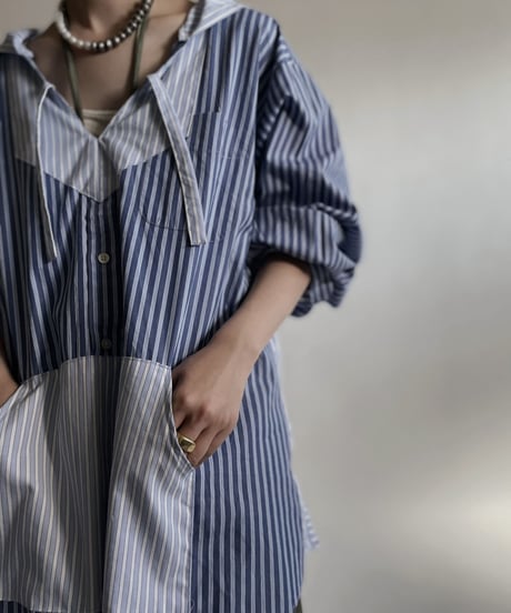 【RE;CIRCLE】 RE Stripe Shirt Mexican Hoodie / 220423-028