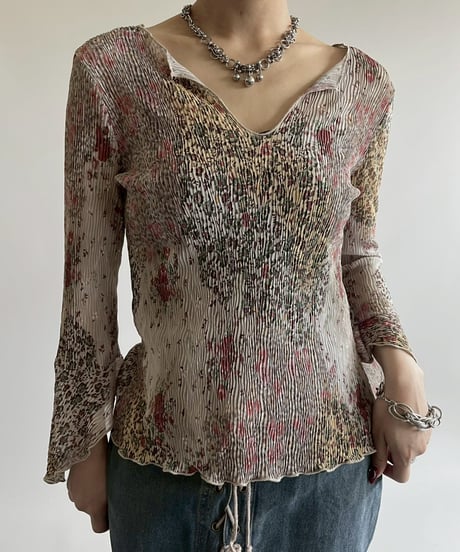 【USED】 Made in USA Design Pleats Sheer Top  / 250526-007