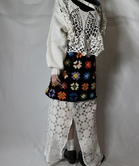 【RE;CIRCLE】 RE Granny Knit×Lace Long Skirt①/210917-005