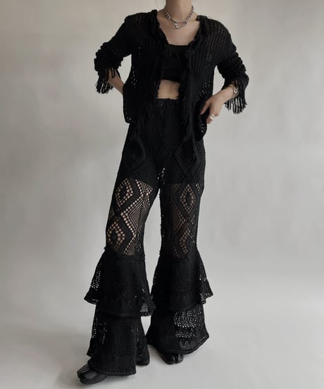 【RE;CIRCLE】 RE Crochet Black Pants / 220728-015
