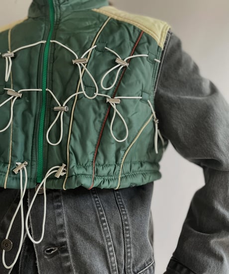 【RE;CIRCLE】 RE Draw Code Down Vest Green×White / 221215-004