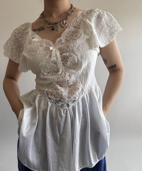 【USED】 Lace Pattern S/S Top  /250322-015