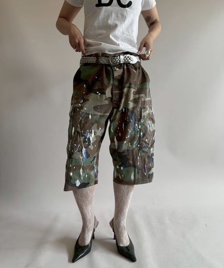 【USED】 Military Camouflage Painted Cut off Shorts  / 250719-010