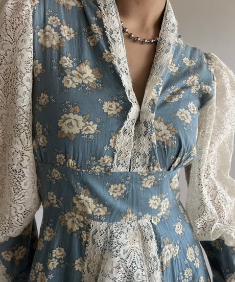 【USED】 Flower Pattern Lace Long One-Piece /250208-001