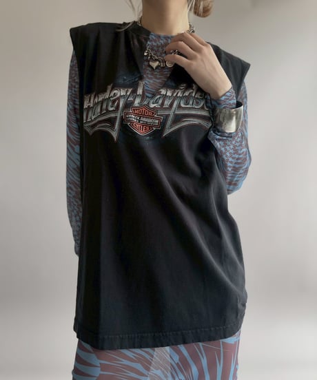 【USED】 Made In USA HARLEY-DAVIDSON Cut Off N/S Tee / 260418-029