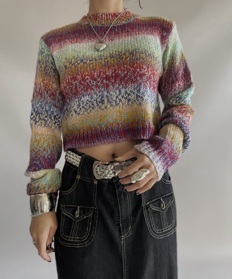 【USED】 Patterned  Short Knit Top 231209-007