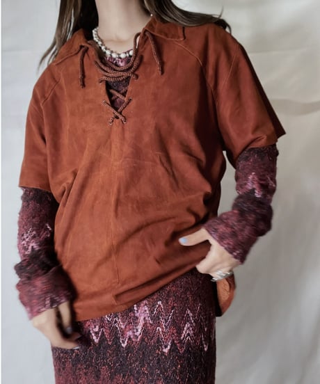 【USED】  Suede Lace Up L/S Top/211014-049
