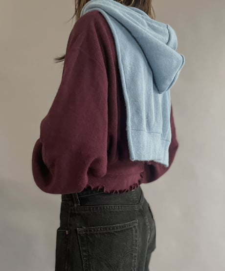 【RE;CIRCLE】 RE Acrylic Knit Cardigan + Hoodie Winered × Light Blue / 230220-002