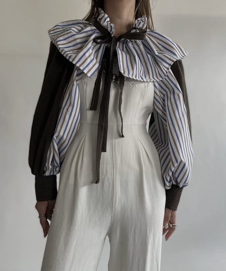 【RE;CIRCLE】 RE Striped Shirt Detachable Collar + Bolero / 220609-009