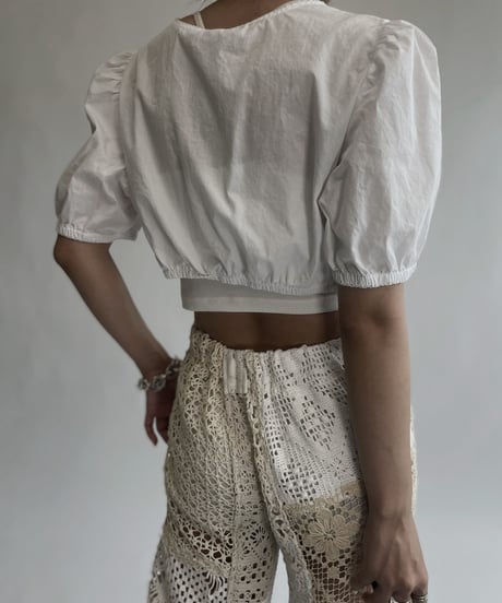 【USED】  White Cotton Short Sleeved Top / 220728-024