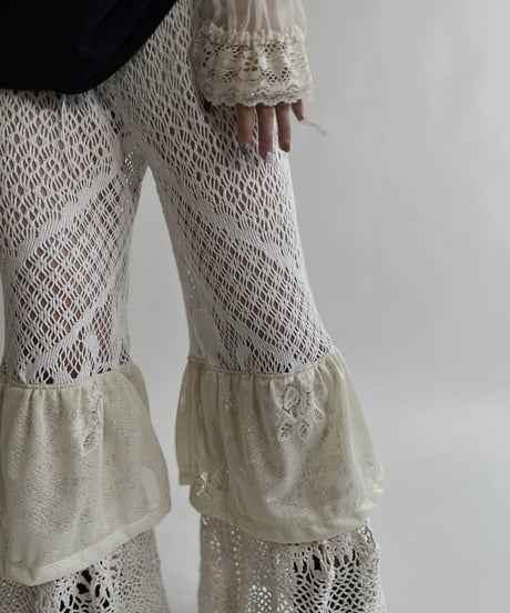 【RE;CIRCLE】 RE Crochet Lace Tiered Pants / 220427-045