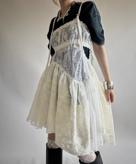 【RE;CIRCLE】RE Crochet Lace Patch work Camisole One-Piece Middle/250731-007