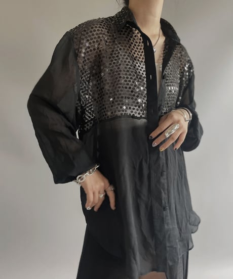 【USED】 L/S Spangle Sheer Shirt / 230722-012