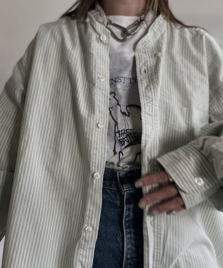 【RE;CIRCLE】 RE Collarless Striped Shirt / 220609-013