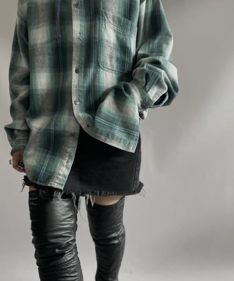 【USED】 Ombre Check Flannel Hoodie Shirt/ 231014-024
