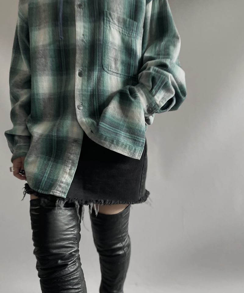 USED】 Ombre Check Flannel Hoodie Shirt/ 231014