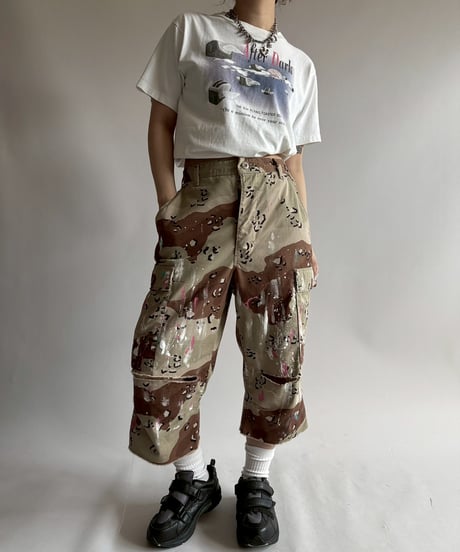 【USED】 Military Camouflage Painted Cut off Shorts  / 250719-006