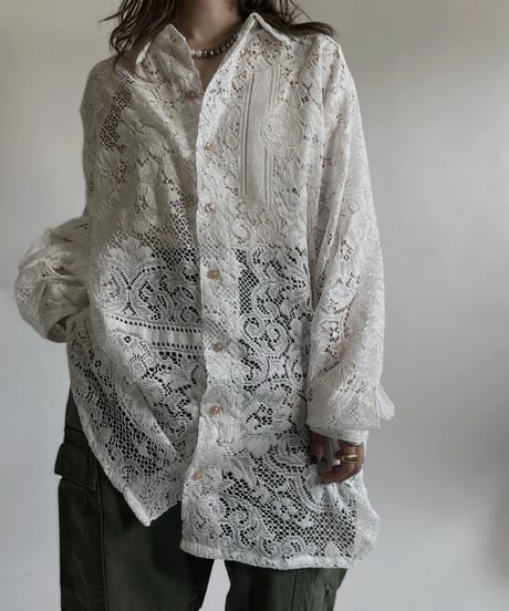【RE;CIRCLE】 RE Crochet Lace Big Shirt / 220427-007