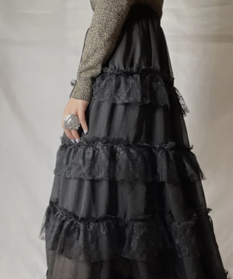 【USED】 Poly Lace Frill Long Skirt/211014-046
