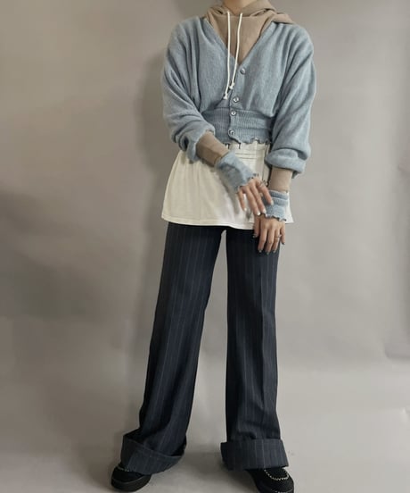 【RE;CIRCLE】 RE Acrylic Knit Cardigan + Hoodie Light Blue × Beige / 230220-006