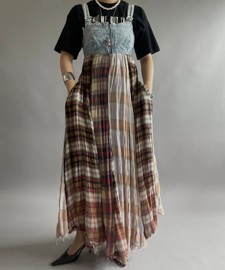 【USED 】Check Patterned Denim Docking One-Piece /240518-008