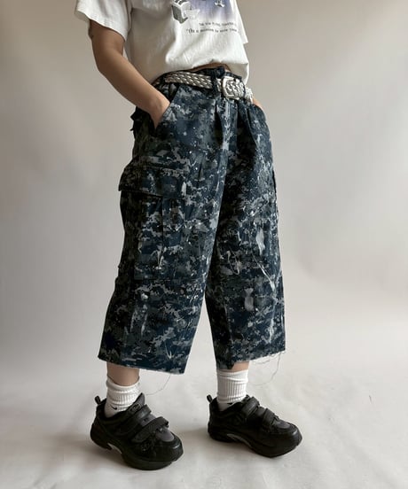 【USED】 Military Camouflage Painted Cut off Shorts  / 250719-002