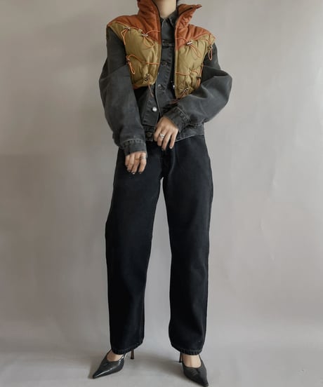 【RE;CIRCLE】 RE Draw Code Down Vest Beige×Orange / 221215-003